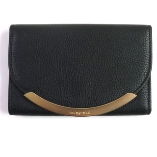 SEE BY CHLOE - 極美品▼SEE BY CHLOE シーバイクロエ CHS17WP781349001 Lizzie リジー レザー Compact Wallet リトルコンパクト ウォレット 三つ折り財布 ブラック ゴールド金具 保存袋付き レディース