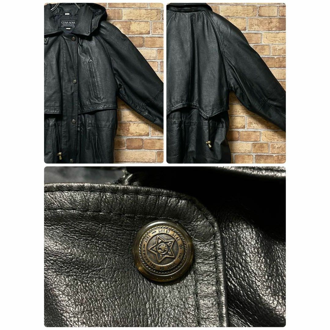 ヴィンテージレザージャケット　コート　黒　ブラック　ジップアップ　古着女子　S レディースのジャケット/アウター(その他)の商品写真