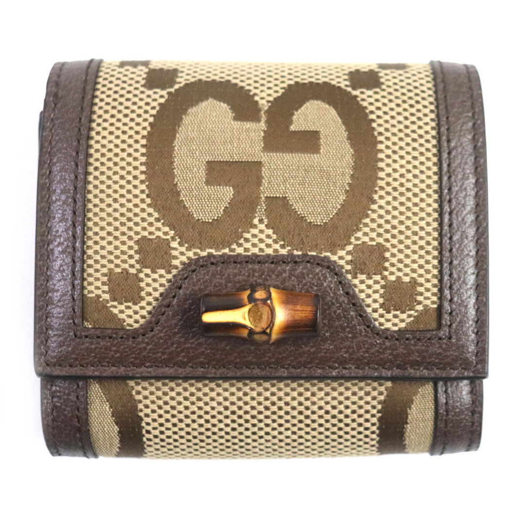 GUCCI - 未使用品▼GUCCI グッチ 658635 ダイアナ バンブー キャンバス レザー ジャンボGG コンパクトウォレット 二つ折り財布 ブラウン 箱・保存袋付き イタリア製 レディース