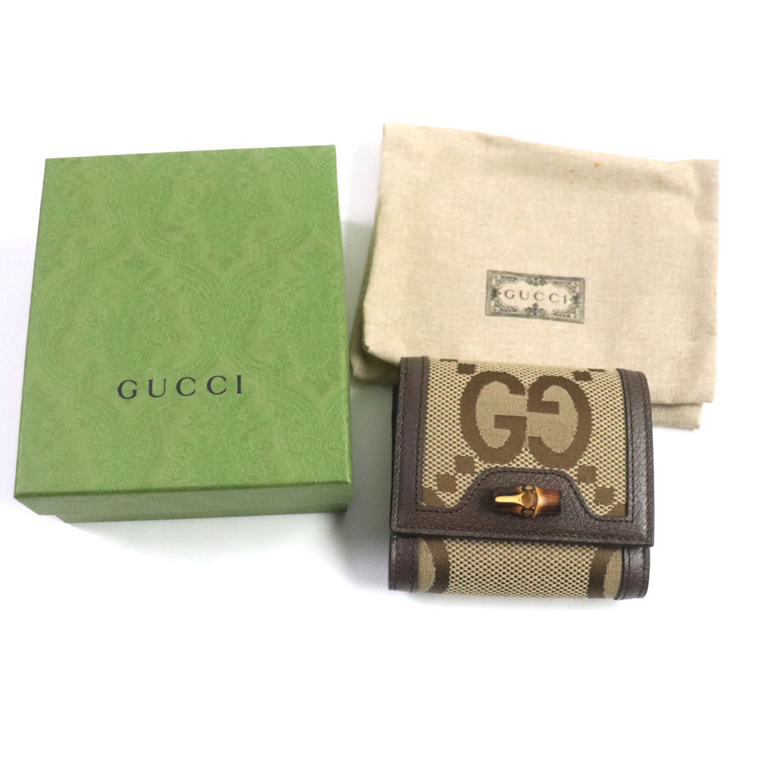 Gucci(グッチ)の未使用品▼GUCCI グッチ 658635 ダイアナ バンブー キャンバス レザー ジャンボGG コンパクトウォレット 二つ折り財布 ブラウン 箱・保存袋付き イタリア製 レディース レディースのファッション小物(財布)の商品写真