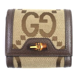 グッチ(Gucci)の未使用品▼GUCCI グッチ 658635 ダイアナ バンブー キャンバス レザー ジャンボGG コンパクトウォレット 二つ折り財布 ブラウン 箱・保存袋付き イタリア製 レディース(財布)