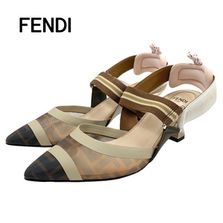 FENDI - フェンディ FENDI コリブリ パンプス サンダル 靴 シューズ ズッカ スリングバック メタルヒール メッシュ ブラウン系