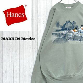 ヘインズ(Hanes)のヘインズ　メキシコ製　スウェット トレーナー　ビッグプリント　フロッキー　M(スウェット)