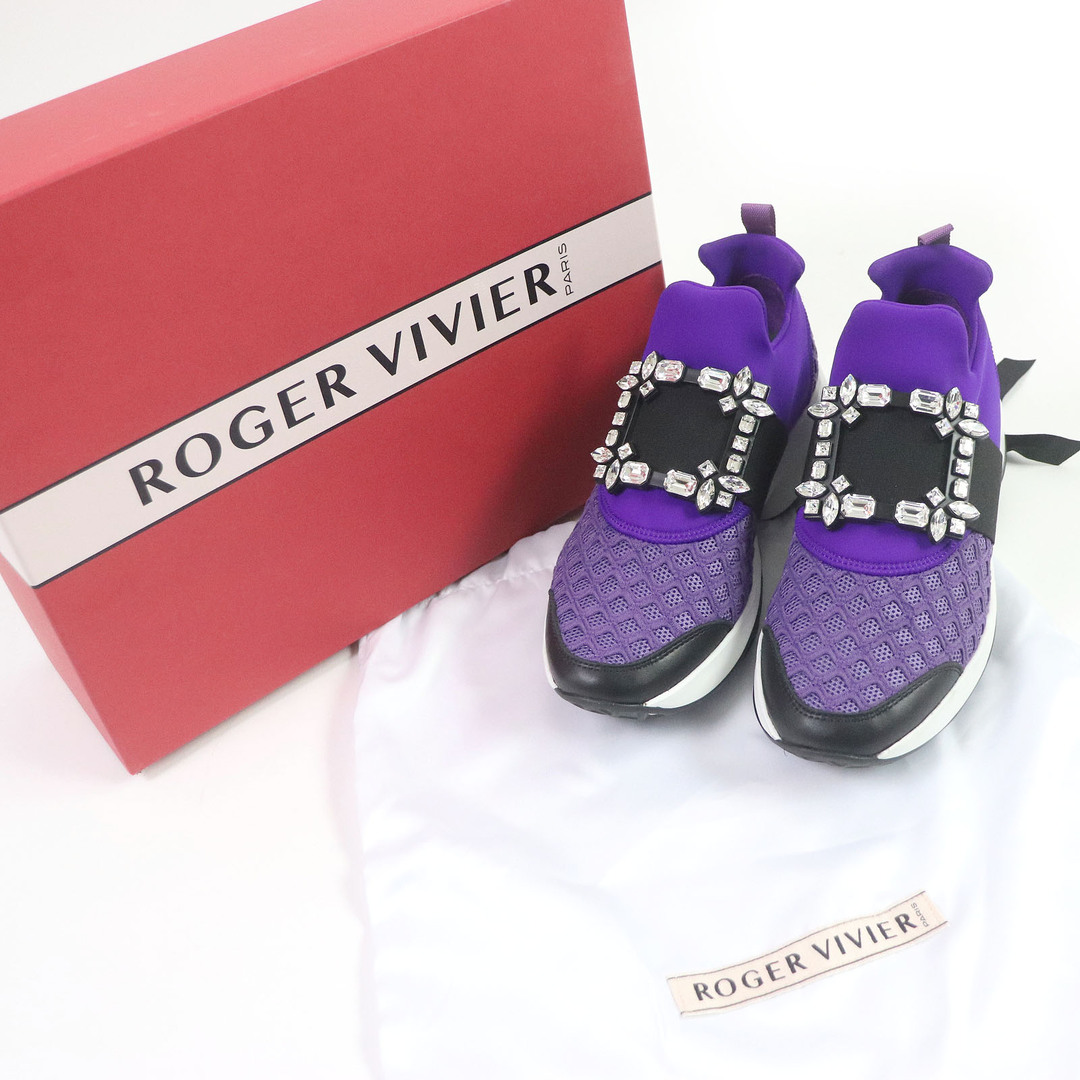 極美品□ROGER VIVIER ロジェヴィヴィエ VIV RUN ヴィヴラン ストラスバックル ラインストーン ローカットスニーカー パープル 37 箱・保存袋付き イタリア製 レディース メンズの靴/シューズ(スニーカー)の商品写真