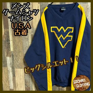 ナイロンジャケット ロゴ ネイビー ゲームシャツ 2XL ミシガン USA古着(ナイロンジャケット)