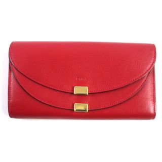 クロエ(Chloe)の美品▼Chloe クロエ 3P0284 GEORGIA ジョージア レザー ダブルフラップ 2つ折り ロングウォレット 長財布 レッド ゴールド金具 箱・保存袋付き スペイン製 レディース(財布)