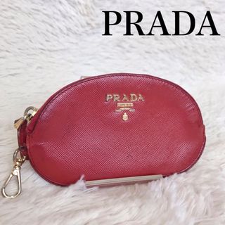 プラダ(PRADA)のPRADA ロゴ サフィアーノレザー コインケース キーフック レッド 赤(コインケース)