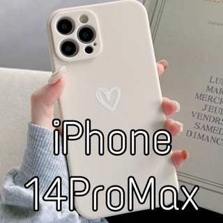 iPhoneケース ハート 手書き ホワイト iPhone14ProMax(iPhoneケース)