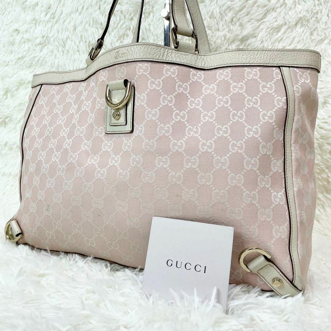 Gucci(グッチ)の希少色　GUCCI 大容量　トートバッグ　アビー　GG柄　キャンバス　ピンク レディースのバッグ(トートバッグ)の商品写真