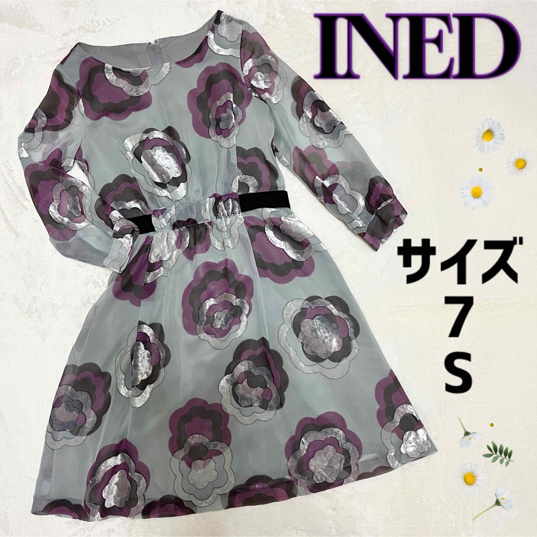 INED(イネド)のINED イネド シースルー 花柄ワンピース 膝丈 レディースのワンピース(ひざ丈ワンピース)の商品写真