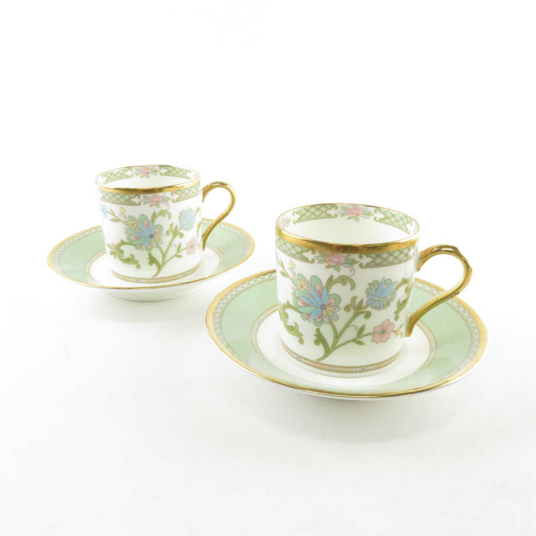 Noritake(ノリタケ)の美品 Noritake ノリタケ YOSHINO ヨシノ 9983 デミタスカップ＆ソーサー 2客 ペア 金彩 緑 SU6459B1  インテリア/住まい/日用品のキッチン/食器(グラス/カップ)の商品写真