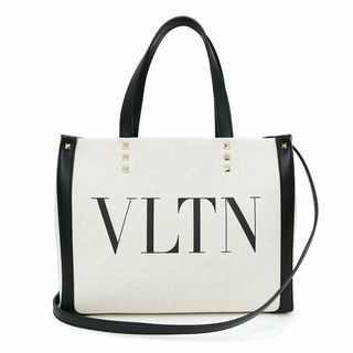 ヴァレンティノ ガラヴァーニ VLTN プリント ミニ トート 2WAY ショルダー ハンドバッグ 斜め掛け キャンバス レザー ベージュ ブラック 白 黒 ゴールド金具 XW2B0H19FWB Valentino Garavani（新品・未使用品）