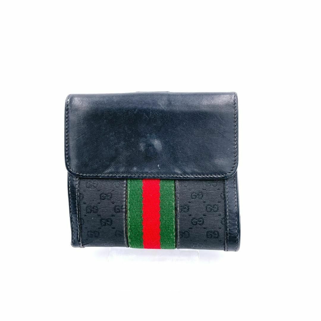 Gucci(グッチ)のグッチ シェリーライン 二つ折り財布 小銭入れ メンズ レディース ブラック 黒 メンズのファッション小物(折り財布)の商品写真