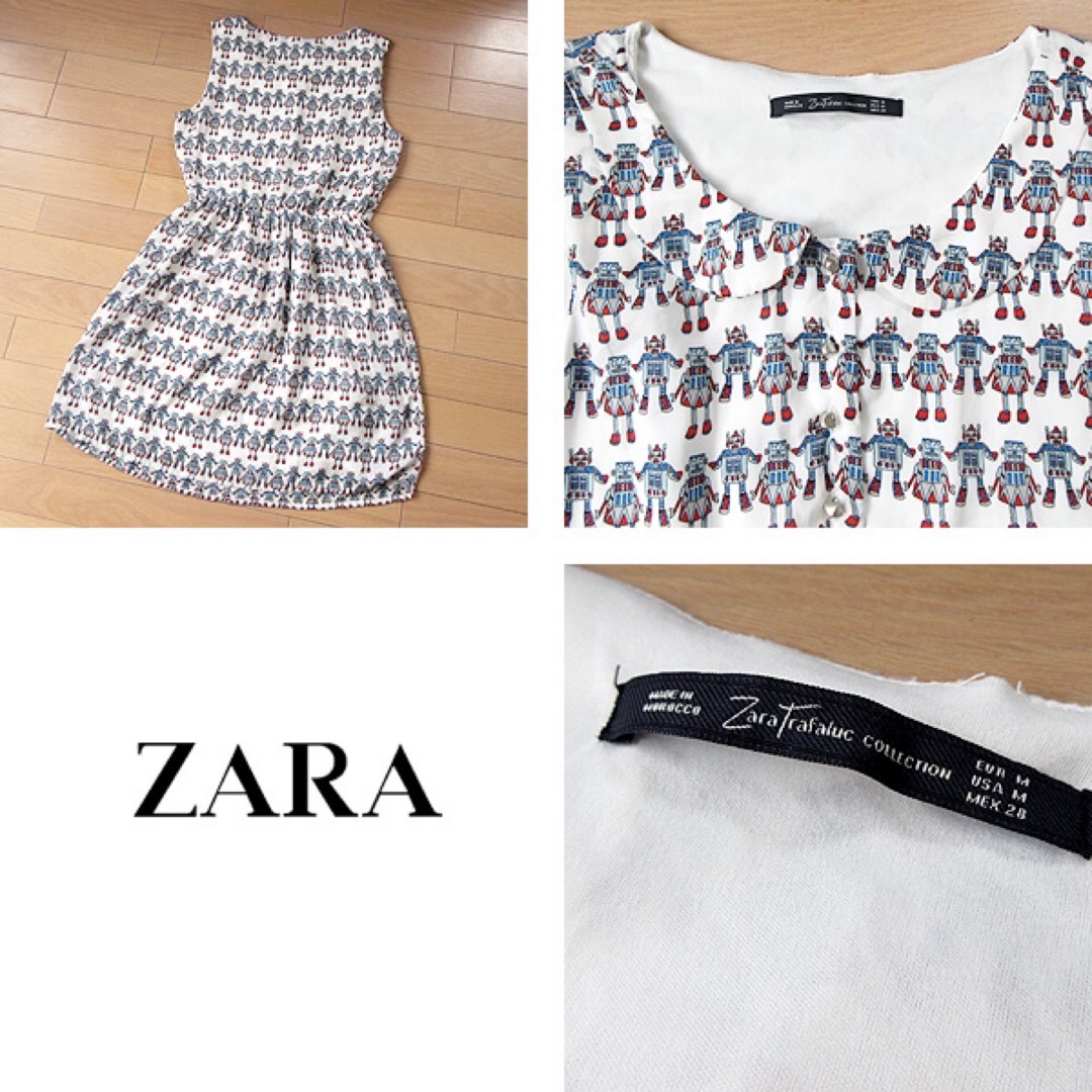 ZARA(ザラ)の美品 (EUR)M ザラ ZARA ロボット柄ワンピース ホワイト レディースのワンピース(ミニワンピース)の商品写真