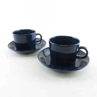 イッタラ(iittala)の美品 iittala イッタラ ARABIA アラビア ティーマ ダークブルー カップ＆ソーサー 2客 ペア ティー/コーヒー 北欧 廃盤 レア 青 SU6653B4 (グラス/カップ)