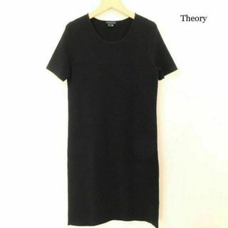 セオリー(theory)の美品 セオリー ストレッチ ツイル クルーネック 半袖 膝丈 ニット ワンピース(ひざ丈ワンピース)