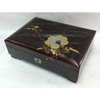 輪島塗り　木製漆器　螺鈿金蒔絵花紋　オルゴール付　ジュエリーBOX(小物入れ)