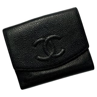 シャネル(CHANEL)の☆☆CHANEL シャネル キャビアスキン ブラック 2つ折り財布 ココマーク Wホック レディース(財布)