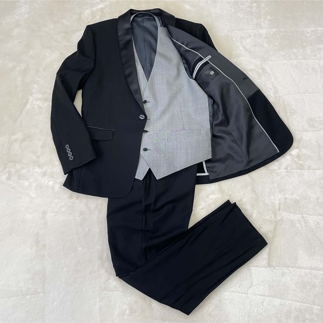 SUIT selectタキシード  ブラック AB4 ウェディング　3ピース メンズのスーツ(その他)の商品写真