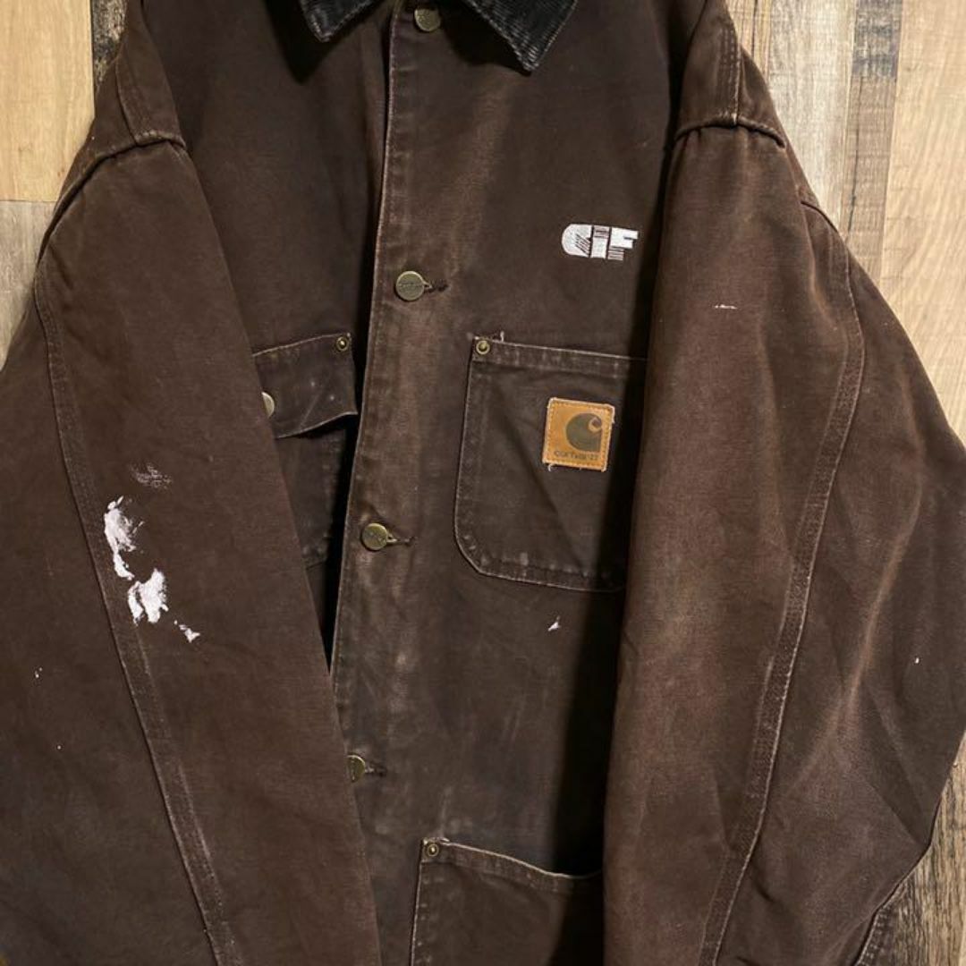 カーハート ダックジャケット カバーオール コーデュロイ ブラウン USA古着 メンズのジャケット/アウター(ブルゾン)の商品写真