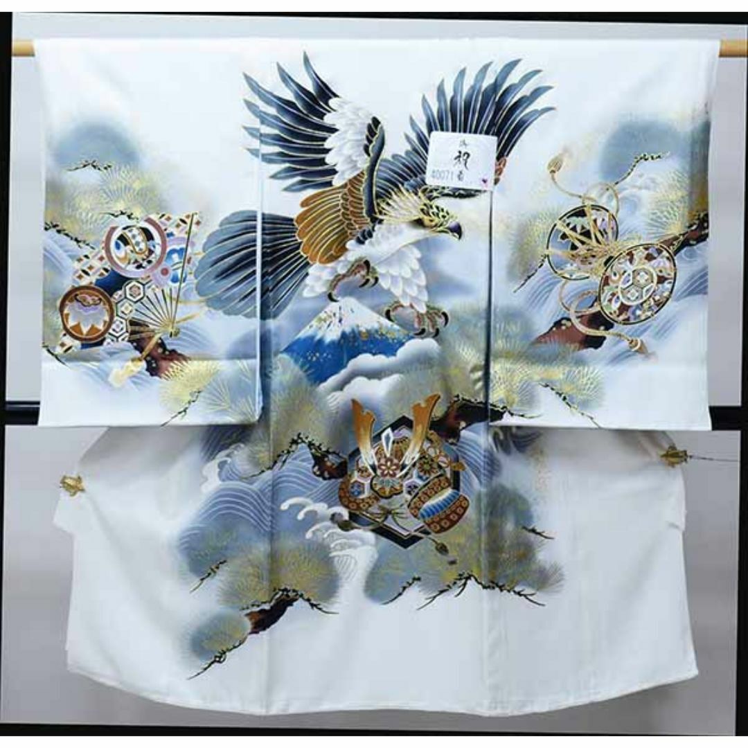 お宮参り 産着 のしめ 男児 正絹 綸子地 金刺繍 白地 鷹 NO40071 お宮参り 産着 のしめ 男児 正絹 綸子地 金刺繍 白地 鷹 NO40071