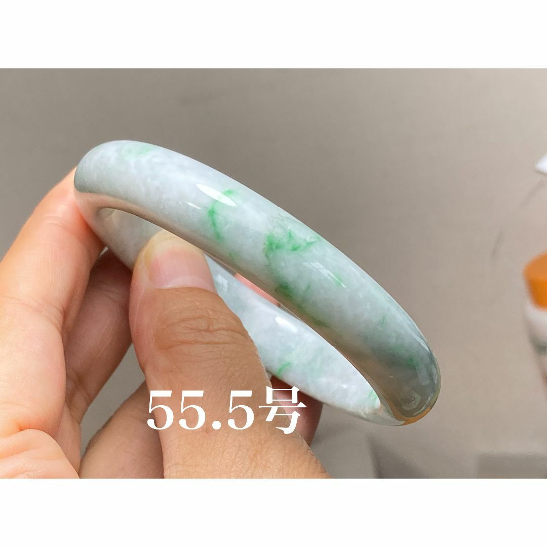 BG5-2 美品 花緑 55.5MM 真ん丸 ミャンマー産 天然本翡翠 バングル