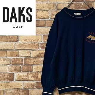 DAKS GOLF　ダックス　デザインニット　セーター　刺繍ロゴ　ネイビー　L