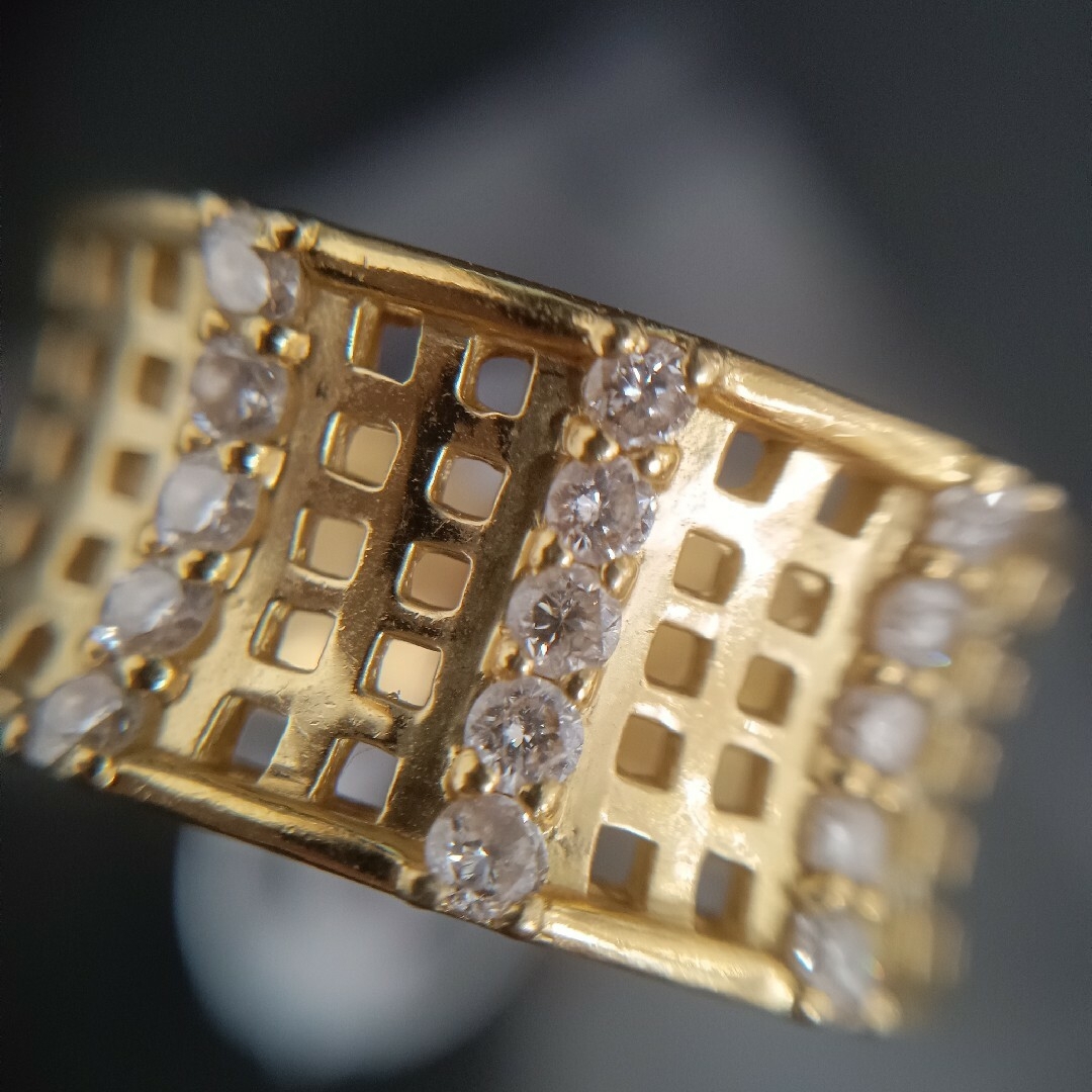 (Y041510) K18 リング YG ダイヤモンド 18金 ゴールド 18号 メンズのアクセサリー(リング(指輪))の商品写真
