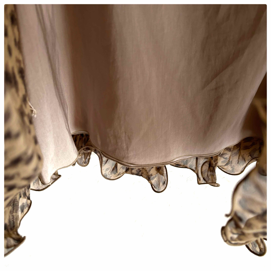 ENGELA レオパード柄 ミニスカート プリーツ 裾フリル 茶系サイズ40 レディースのスカート(ひざ丈スカート)の商品写真