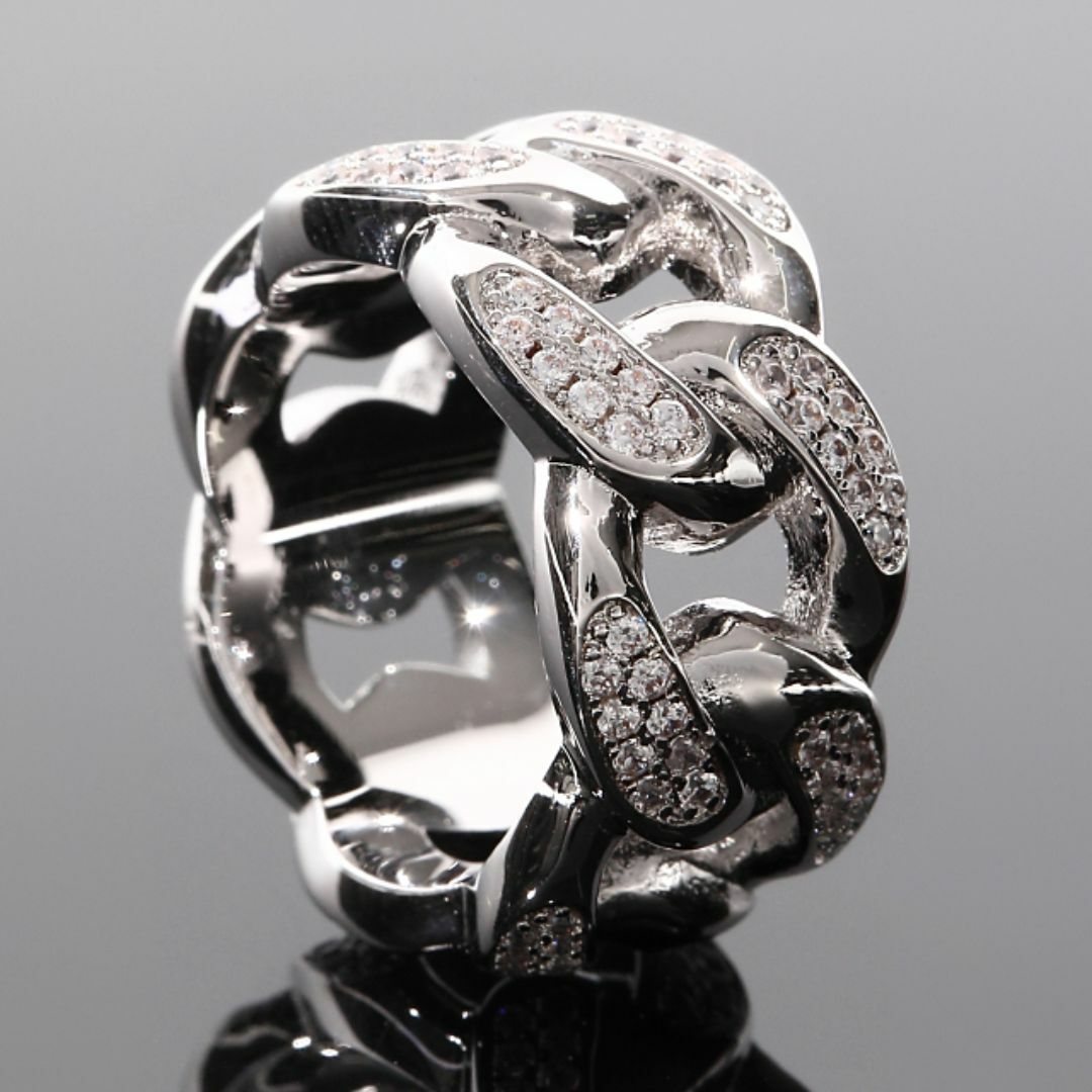 マイアミキューバンリング メンズリング WG ホワイトゴールド CZダイヤ（キュービックジルコニア）USラッパー　Kronic クロニック 幅10mm １６号 メンズのアクセサリー(リング(指輪))の商品写真