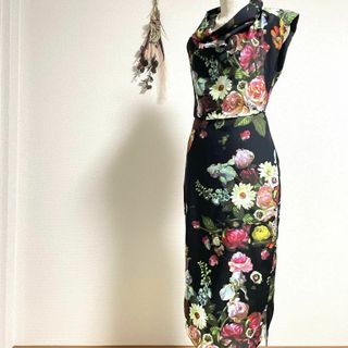 テッドベイカー(TED BAKER)のテッドベイカー 油絵プリント 花柄 総柄 タイトワンピース フローラルワンピース(その他ドレス)