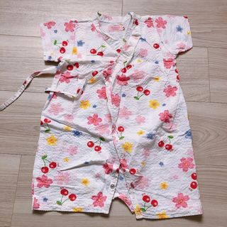 ミキハウス(mikihouse)のミキハウス　ホットビスケッツ　甚平　女の子　ピンク　白　桜　Mサイズ(甚平/浴衣)