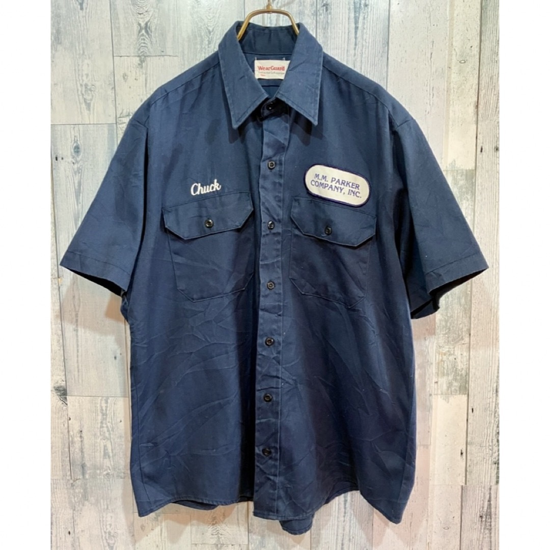 Dickies(ディッキーズ)のアメリカ製ビンテージWEAR GUARD ワッペン付 ワークシャツ ネイビー L メンズのトップス(シャツ)の商品写真