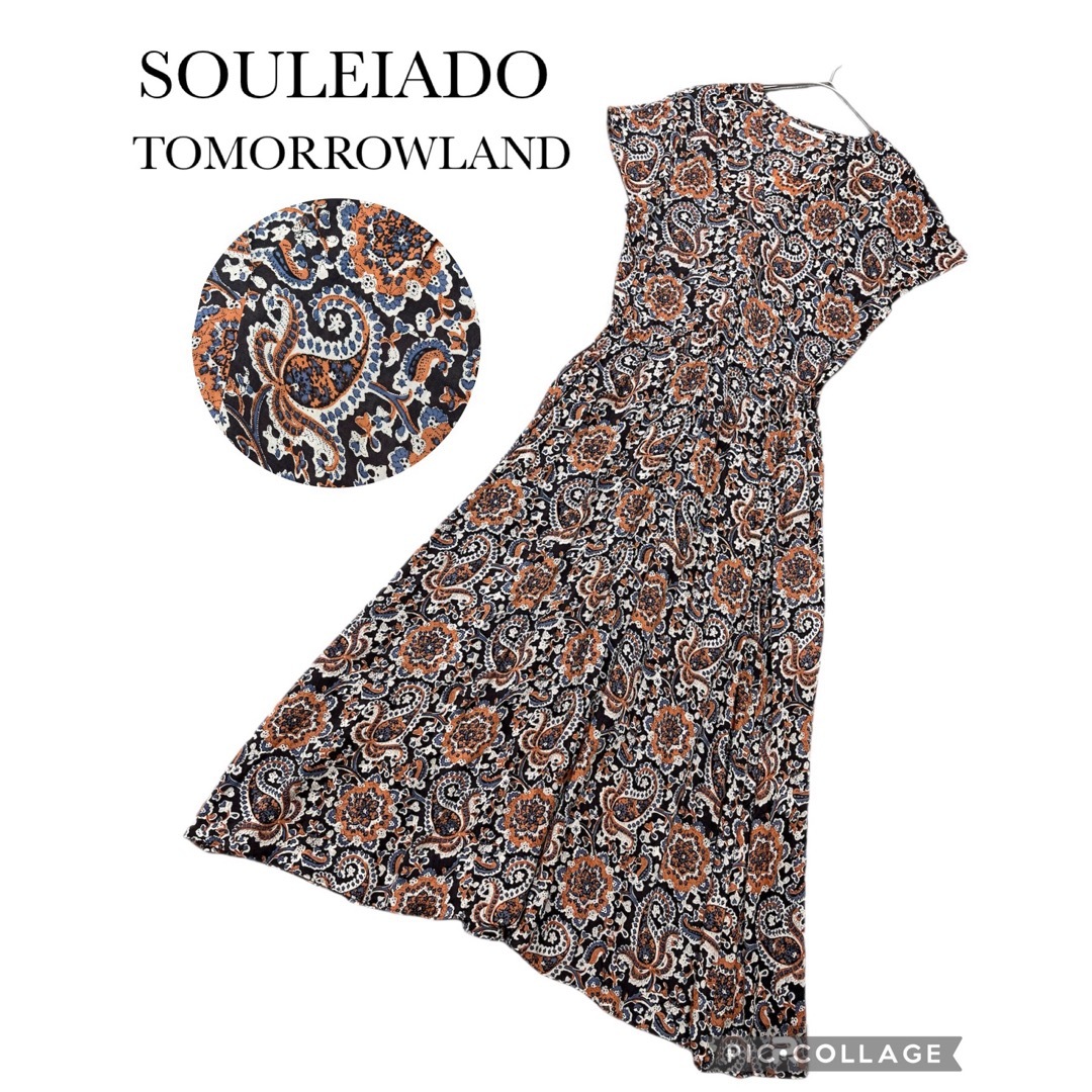 SOULEIADO（TOMORROWLAND）(ソレイアード)の美品♪ソレイアード　ペイズリー柄Vネックワンピース　M トゥモローランド レディースのワンピース(ロングワンピース/マキシワンピース)の商品写真