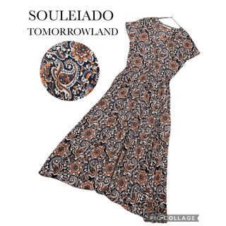 ソレイアード(SOULEIADO（TOMORROWLAND）)の美品♪ソレイアード　ペイズリー柄Vネックワンピース　M トゥモローランド(ロングワンピース/マキシワンピース)