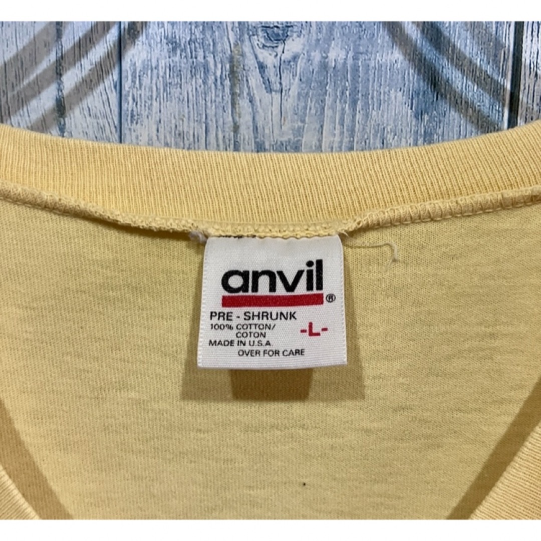 Anvil(アンビル)のアメリカ製ビンテージanvilアンビルVネックTシャツ黄イエローL メンズのトップス(Tシャツ/カットソー(半袖/袖なし))の商品写真