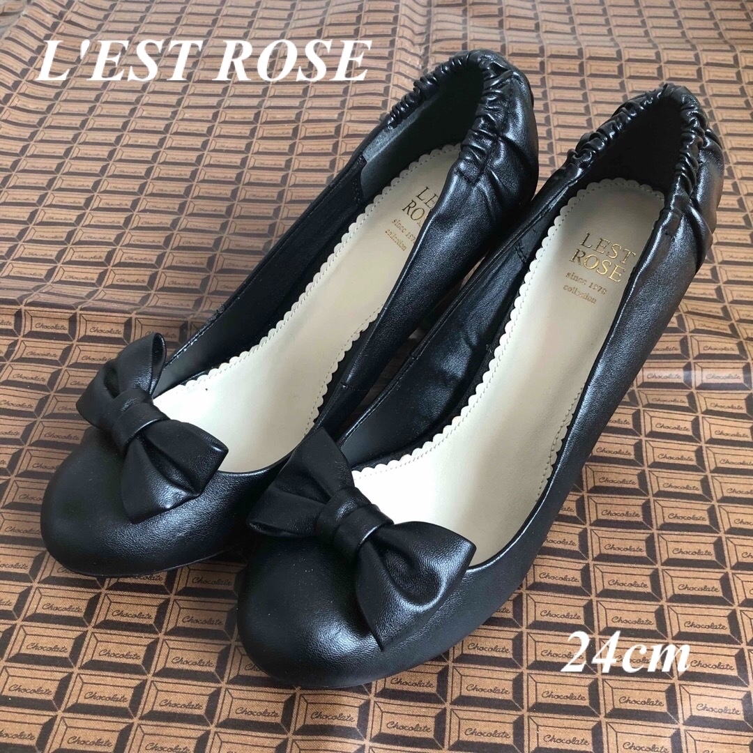 L'EST ROSE(レストローズ)の美品♪レストローズ♪リボン♪パンプス♪黒♪Lサイズ♪24センチ♪ レディースの靴/シューズ(ハイヒール/パンプス)の商品写真