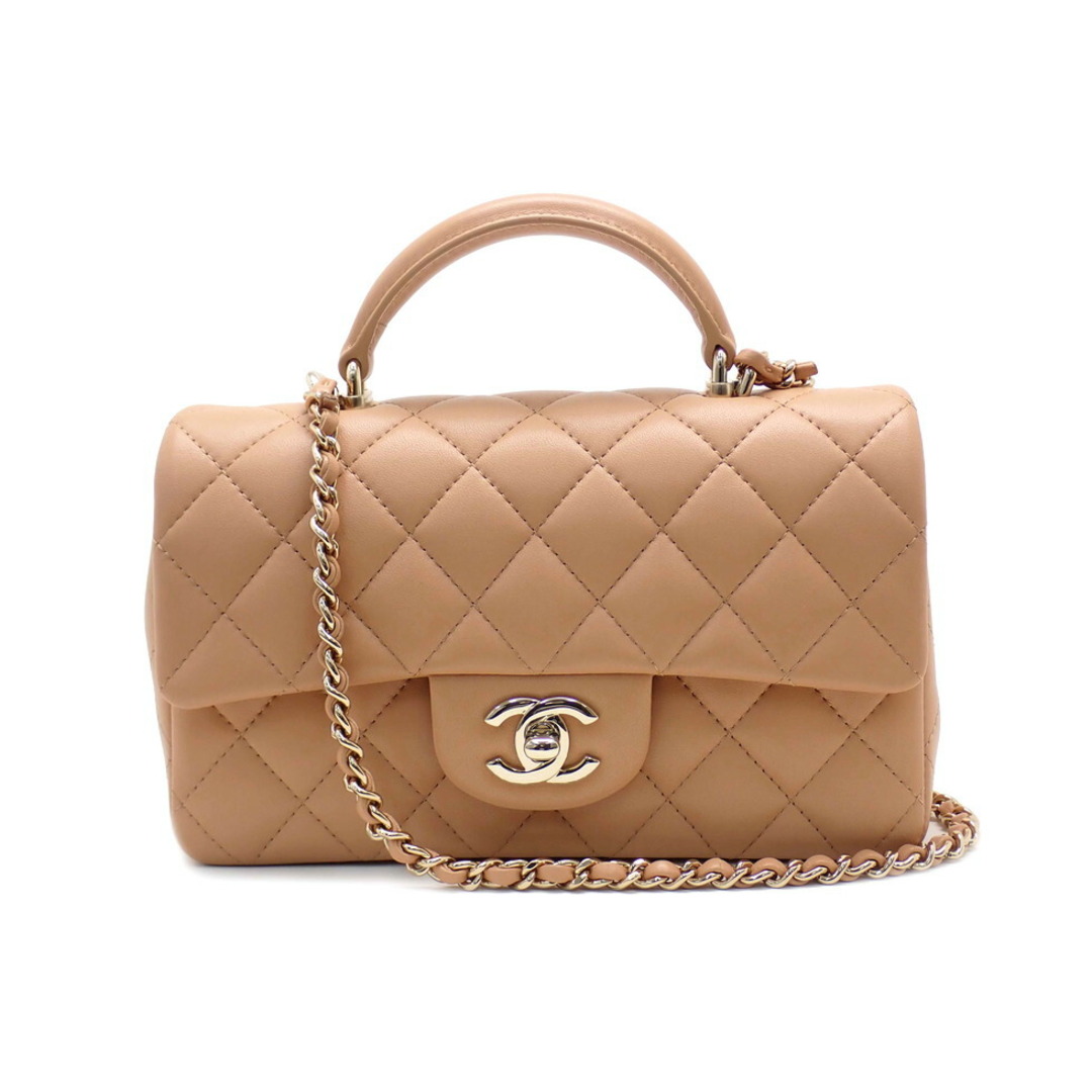 CHANEL(シャネル)のシャネル AS2431 ラムスキン ベージュ×GD金具 マトラッセ トップハンドル ミニ フラップ バッグ チェーンショルダーバッグ【新宿店】【中古】【新着】 レディースのバッグ(メッセンジャーバッグ)の商品写真