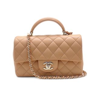 CHANEL - シャネル AS2431 ラムスキン ベージュ×GD金具 マトラッセ トップハンドル ミニ フラップ バッグ チェーンショルダーバッグ【新宿店】【中古】【新着】