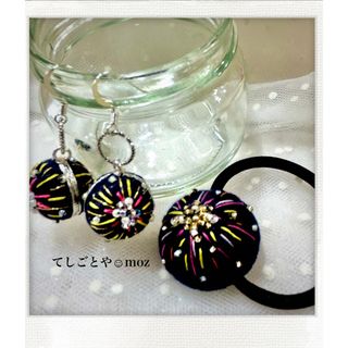 手毬＊ピアスandヘアゴム＊花火セット(ピアス)