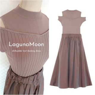 ラグナムーン(LagunaMoon)の未使用【LagunaMoon】オフショルニットシャンブレードッキングワンピース(ロングワンピース/マキシワンピース)