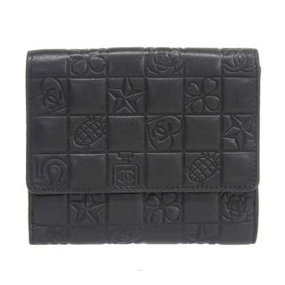 シャネル(CHANEL)のシャネル CHANEL 二つ折り財布 コンパクトウォレット アイコン レザー ブラック 9番台 中古 新入荷 CH0906(財布)