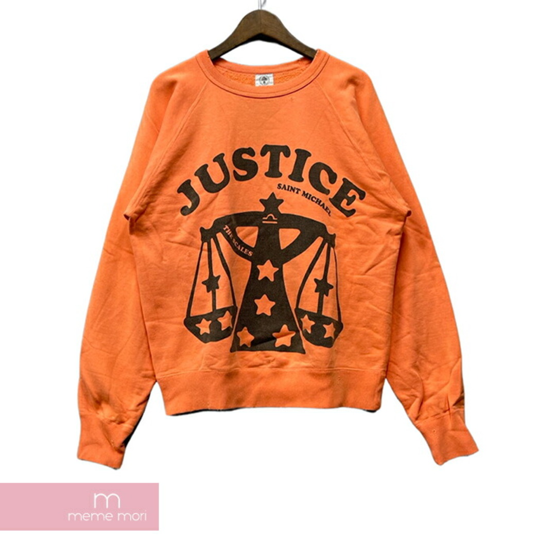 SAINT Mxxxxxx 2021SS Justice Raglan Sweat Shirts セントマイケル ジャスティスラグランスウェットシャツ クルーネック トレーナー ダメージ・ヴィンテージ加工 オレンジ サイズM【240415】【中古-B】【me04】 メンズのトップス(スウェット)の商品写真