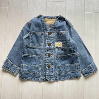 デニムダンガリー(DENIM DUNGAREE)のデニムダンガリー デニムジャケット ノーカラー ロゴ入りボタン 90 95(ジャケット/コート)