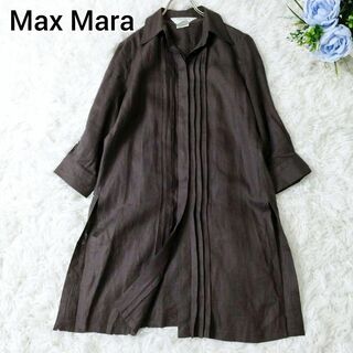 Max Mara - 美品 マックスマーラ 白タグ ピンタックロングシャツ チュニック リネン 40