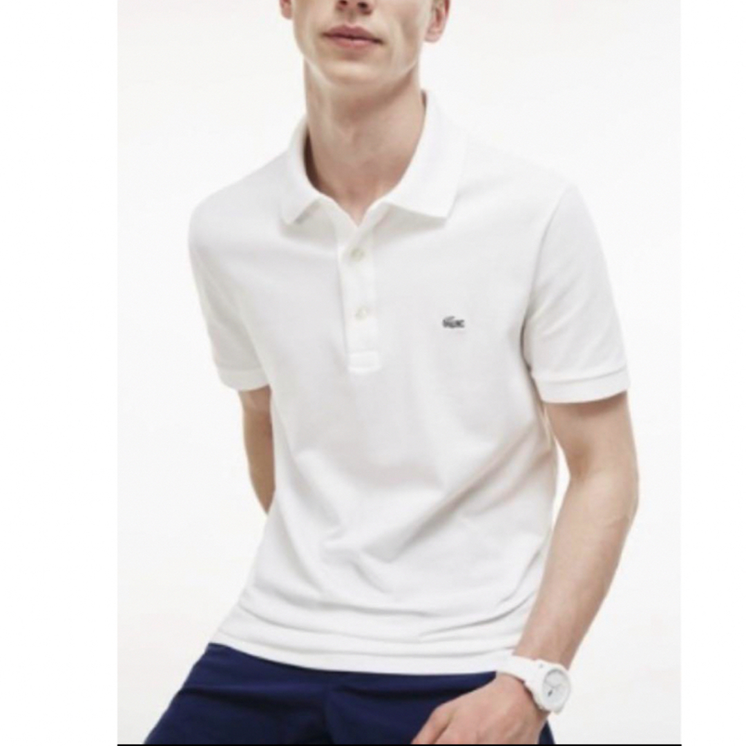 LACOSTE(ラコステ)のラコステ　スリムフィット　無地　ポロシャツ　美品　ホワイト　LACOSTE メンズのトップス(ポロシャツ)の商品写真