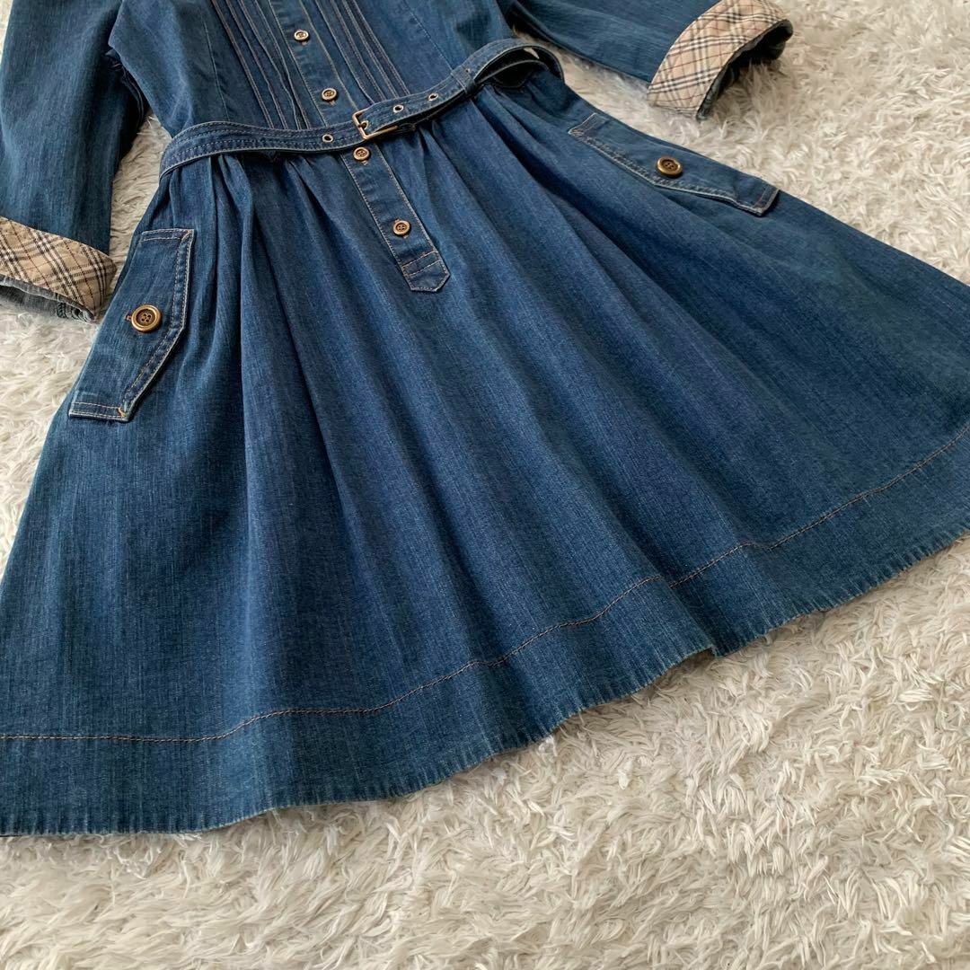 バーバリーブルーレーベル デニムワンピース フレア ノバチェック タック 38 バーバリーブルーレーベル デニムワンピース フレア ノバチェック タック 38