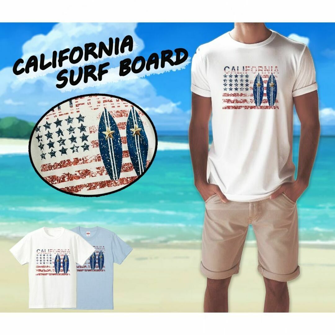 サーフTシャツ メンズ 星 スター 西海岸 星条旗 波乗り カリフォルニア M メンズのトップス(Tシャツ/カットソー(半袖/袖なし))の商品写真