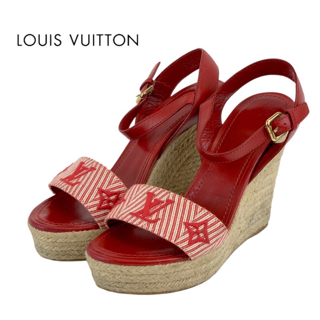 LOUIS VUITTON(ルイヴィトン)のルイヴィトン LOUIS VUITTON セイルアウェイライン サンダル 靴 シューズ キャンバス レザー レッド ウェッジソール エスパドリーユ モノグラム レディースの靴/シューズ(サンダル)の商品写真