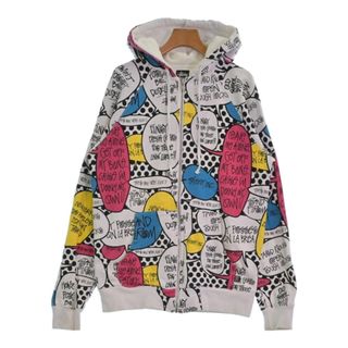 STUSSY - STUSSY ステューシー パーカー L 白x黒xピンク等(総柄) 【古着】【中古】